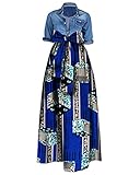 Huiyuzhi Womens African Print Dashiki Dress Long Maxi A Line Skirt Ball Gown (XXL, Blue-Black)