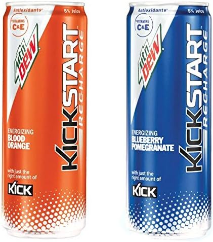 Mountain Dew Kickstart Recharge Bundle: 12 Cans of 12 oz in Two New Flavors- 6 Blood Orange and 6 Blueberry Pomegranate