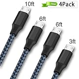 Micro USB Cable,ONSON 4Pack 3FT/6FT/6FT/10FT Premium Nylon Braided Android Charger USB to Micro USB Charging Cable Samsung Charger Cord Compatible Samsung Galaxy S7 Edge/S7/S6/S4/S3,Note 5/4/3-Blue