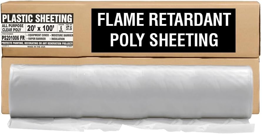 Aluf Plastics 6 MIL Thick Extra Strong Heavy Duty Fire Retardant Clear All Purpose Vapor and Moisture Barrier Sheet Tarp/Drop Cloth - 20' x 100' for Painting & Furniture (1 Pallet of 25 Pack) Image