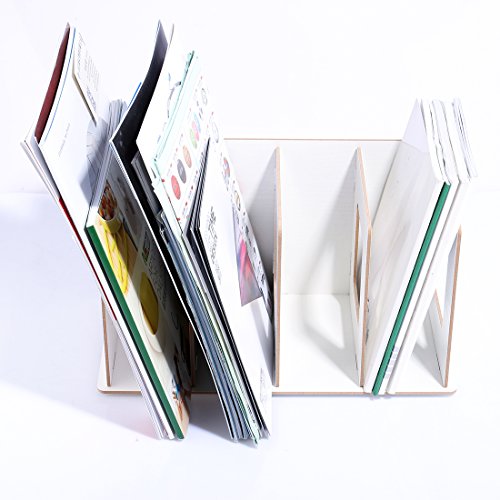 Fcoson Wooden Tabletop Organizer CD DVD Storage Shelves Book Display Shelf Stand Wood Book Rack White