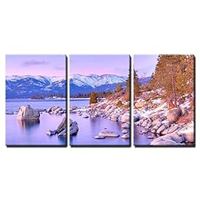 3 Piece Canvas Wall Art - Lake Tahoe - Modern Home Art Stretched and Framed Ready to Hang - 16"x24"x3 Panels