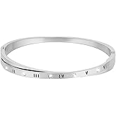 Eigso Roman Numeral Glossy Bracelets for Men Women Stainless Steel Glossy Wristlets for Man Woman