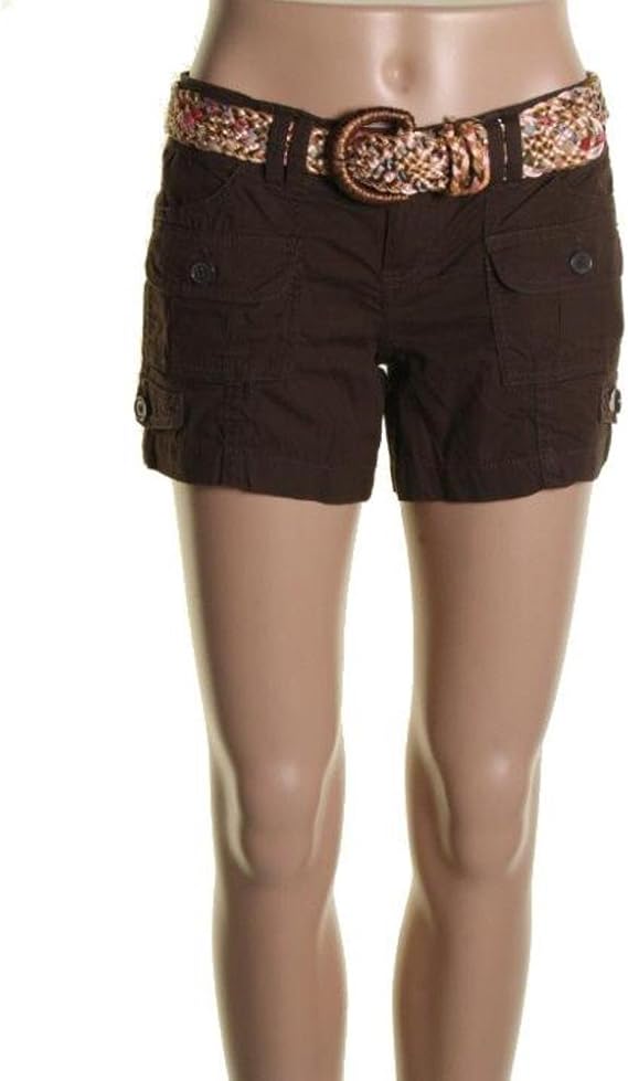 American Rag Womens Juniors Poplin Stretch Cargo Shorts Brown 0