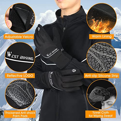 HONGYEA Fahrradhandschuhe Herren Damen - Winter Warme Handschuhe wasserdichte Touchscreen Sporthandschuhe,Thermo Fleece Winddichte Laufhandschuhe MTB Reithandschuhe Motorradhandschuhe