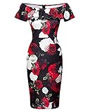 Pinup Fashion Women's Vintage Off Shoulder Ruffle Floral Print Cocktail Party Bodycon Pencil Dress