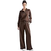 SUUKSESS Women 2 Piece Lounge Matching Set Wide Leg Sweatpant Half Zip Sweatshirt
