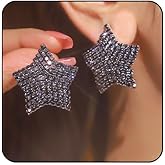 Rhinestone Silver Star Earrings Hot Pink Heart Earrings for Women Sparkly Black Earring Large Big Chunky Statement Stud Earring Bling Dainty Unique Trendy Jewelry