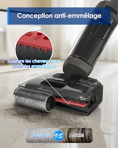 Tineco Floor One i6 Stretch Cordless Vacuum Cleaner, Wet and Dry Vacuum Cleaner, Powerful Suction 20 kPa, Flat Range 180°, Two-Edge Cleaning, 40 Min Autonomy, Drying 5 Min 85°C