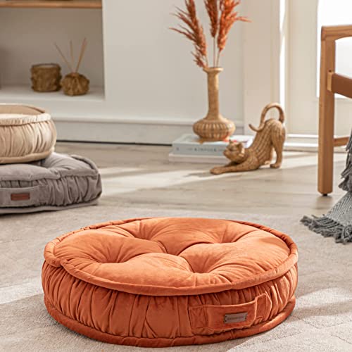 English Home Floor Pillow, Round Boho Floor Pillow, Thick Quilted