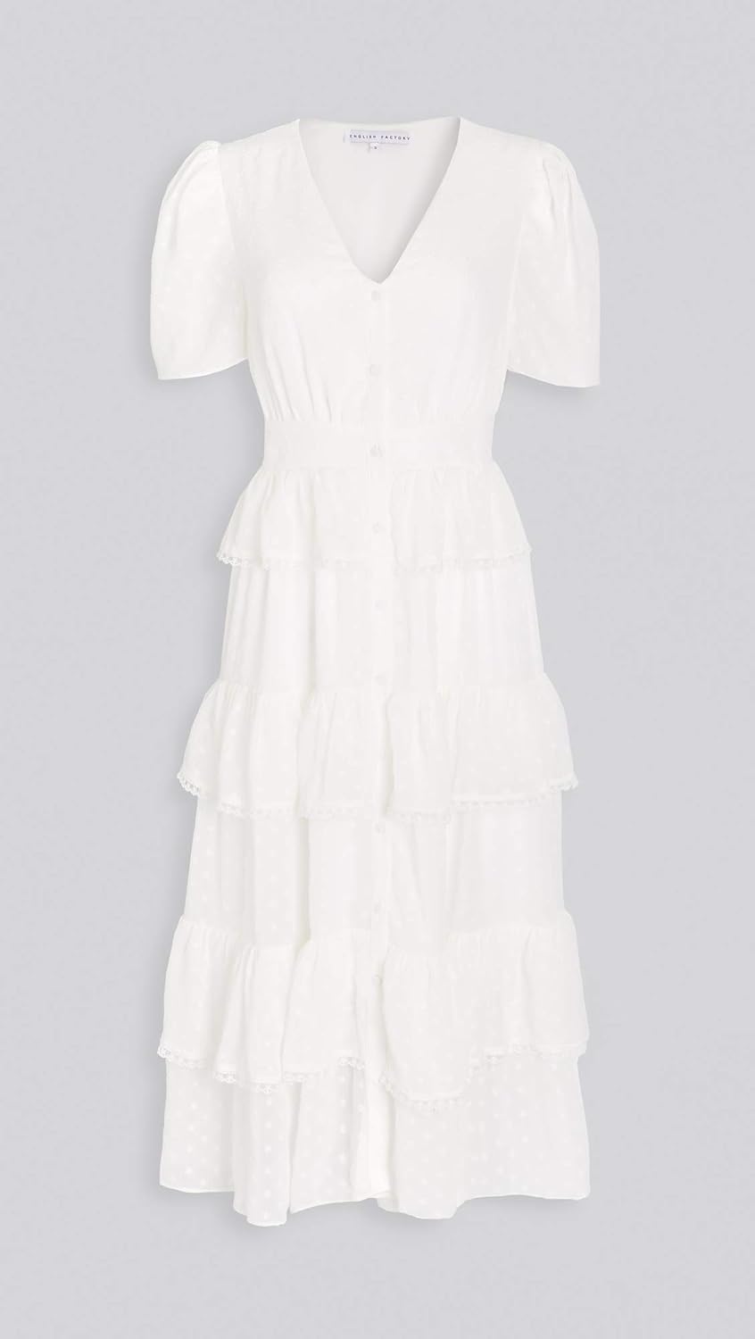 white tiered midi dress