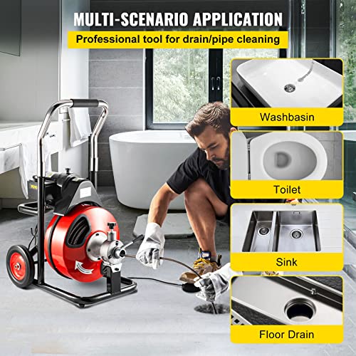 VEVOR Drain Cleaner Machine 100ftx1/2in Electric Drain Auger 550W Sewer