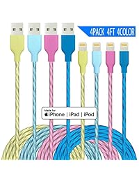 IDiSON - 4 cables de carga rápida irrompibles para iPhone X, XR, XS, MAX, 8, Plus, 7, 6S, 5S, 5C, Air, iPad Mini y iPod, 4 unidades