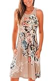 Dokotoo Womens Summer Casual Ladies Floral Print Sleeveless Midi Sun Tank Swing Dresses Brown X-Large