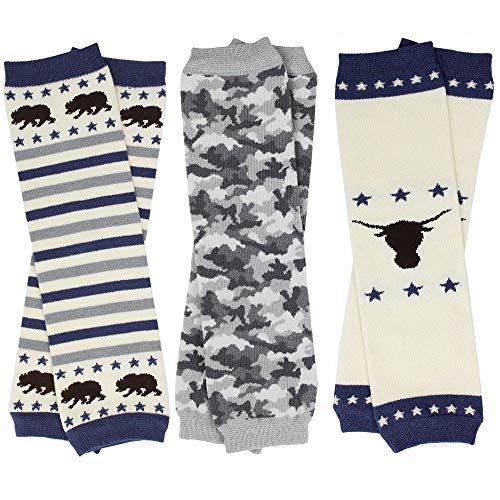juDanzy 3 Pack of Baby and Toddler Boy Leg Warmers (One Size (12 pounds to 10+ Years), Bear, Camo and Stars)