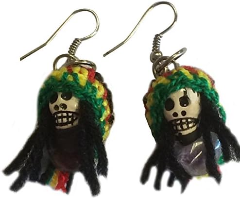 Rasta Skull Earrings Handmade Jamaica Style