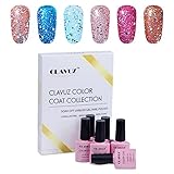 Gel Polish,CLAVUZ 6pcs Glitter Nail Polish Kit Soak Off UV LED Nail Lacquer Manicure Nail Art Tool Kit 10ML