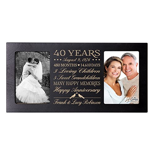 Personalized 40 year anniversary gift her him couple Custom Engraved wedding celebration for Husband wife girlfriend boyfriend photo frame holds two 4x6 photos by LifeSong Milestones (Black)