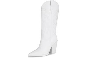 ISNOM Cowboyl Boots Cowgirl Boots for Women, Pointed Toe Chunky Heel Western Boots