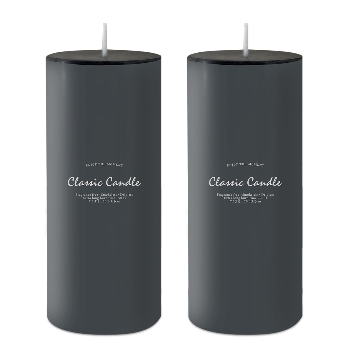 Photo 1 of 2 Pack 3x8 Hand Poured Black Dripless Pillar Candles, Soy Candles, Non-Toxic, Unscented, Smokeless, for Power Outages & Emergency