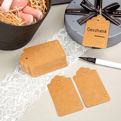 HAKACC Braune Packpapier-Etiketten, 120 Stücke geprägte Herzen-Papier-Etiketten Konvexes Liebe-Schild Gehangene Handwerk-Etiketten für Valentinstag Geschenkpapier