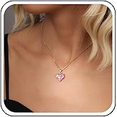 Ximdble Vintage Crystal Heart Pendant Necklace Rhinestone Heart Love Necklace Pink Crystal Cz Love Heart Choker Necklace Pink Rhinestone Choker Necklace for Women