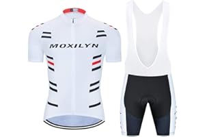 MOXILYN Men's Cycling Jersey Bike Clothing Set Full Zipper Breathable Quick-Dry Shirt + Cycling Bibs with 20D Padded