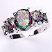 Psiroy 925 Sterling Silver Plated Created Rainbow Topaz Filled 5 Stone Engagement Ring Band Size 9