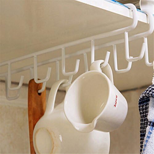 FULLIN Hanging Hook Stainless Steel 12 Hook Kitchen Storage Rack Cabinet Hanging Hook Plank Dish Hanger Chest Storage Plank Bathroom Organizer Holder,White