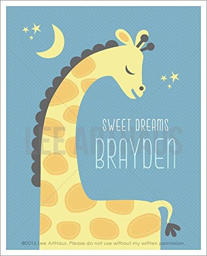 152P "Sweet Dreams" Personalized Name Boy Giraffe UNFRAMED Wall Art Print by Lee ArtHaus