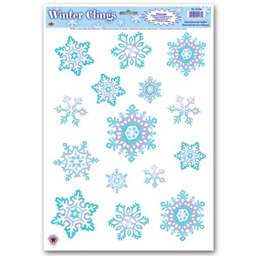 Beistle Crystal Snowflake Clings, 12-Inch by 17-Inch Sheet