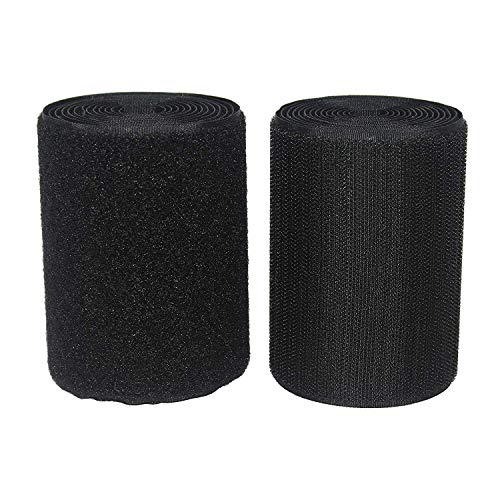 Vkey 4" Width 2 Yards Length Sew on Hook and Loop Style Nylon Strips Fabric Non-Adhesive Back Black (10cm x 2M)