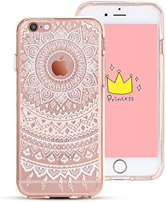 iPhone 6 6s Case YCAun Lovely Mandala Floral Lace Clear PC Hard Back TPU Bumper Protective Transparent Cover Slim Fit Shock-Absorption Case[Rose Gold]