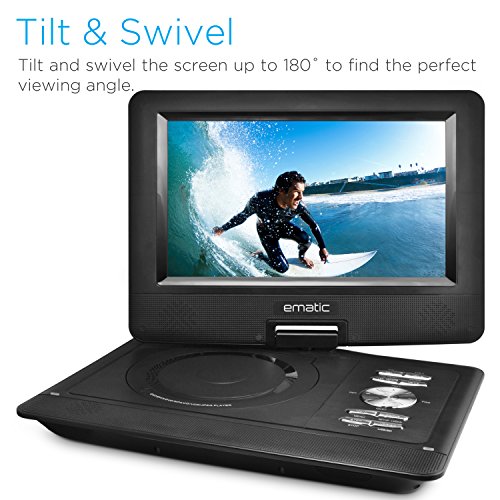 Ematic-10-Portable-DVD-Player-Swivel-Screen-with-Matching-Headphones-Car-Headrest-Mount-Black