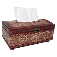 ZOHUMI Rectangle Tissue Box Cover, Vintage Wood Toilet Tissue Box Holder, Large Handmade Decorative Tissue Dispenser