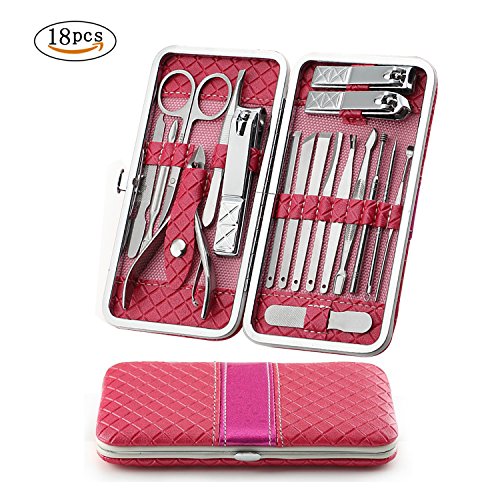 Women Manicure Set Manicure Pedicure Set Nail Clippers - Aooeou 18 In 1 Mens Stainless Steel Professional Pedicure Kit Nail Scissors Grooming Kit with Leather Travel Case Tools (Rose) - Thumbnail 7