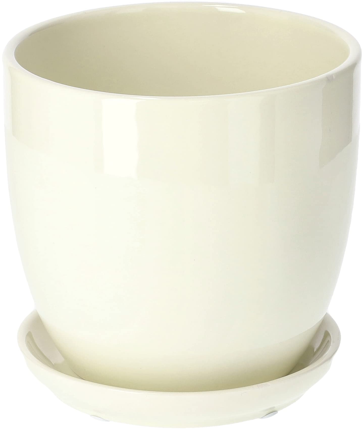 Kotarbau® Set of 2 Ceramic Flower Pot Planters for Flowers, 15 cm Diameter with Drip Tray, Beige