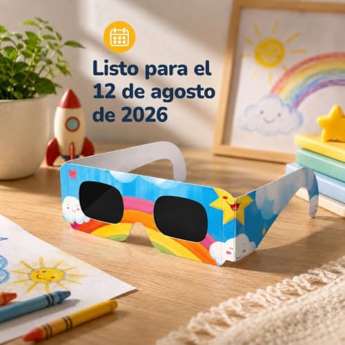 10 Óculos ISO 12312-2 Aprovados para Eclipse Solar - Pack de 6 com 2 Lentes Fotográficas para Smartphone Aprovados segundo a norma ISO, com certificação CE: Óculos para ver eclipses solares 2026