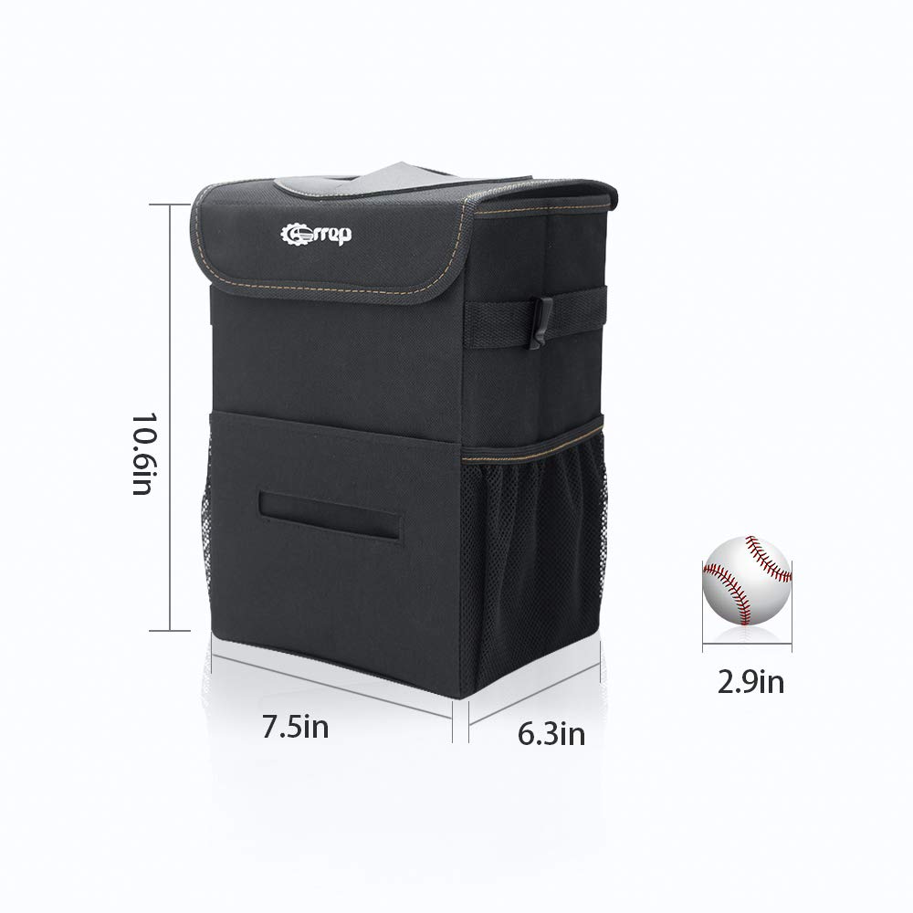 Carrep Car Trash Can with Lid,Compact 2.2 Gallon Vehicle Trash Can Hanging Car Trash Bag Garbage Can Waterproof Car Trash Bin