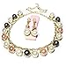 Gems&Silver Romantic Set Pearl Necklace and Earrings 3 Colors 18K Gold Plated with Rhinestones