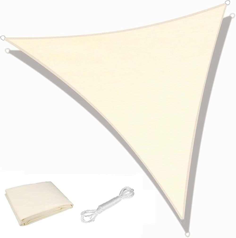 KAHEIGN 3m x 3m x 3m Sun Shade Sail Cream 98% UV Block 180gsm Waterproof