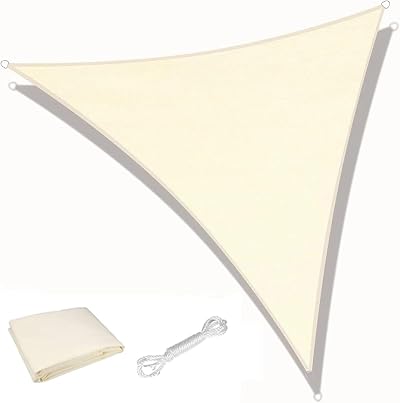 KAHEIGN 3m x 3m x 3m Sun Shade Sail Cream 98% UV Block 180gsm Waterproof