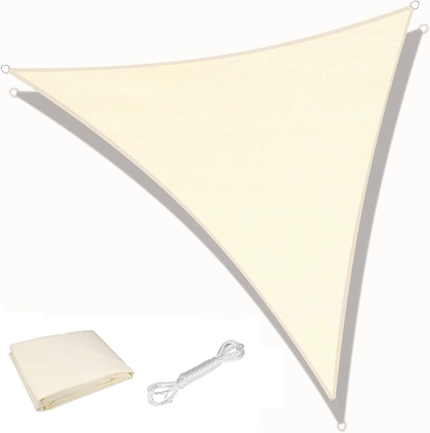 KAHEIGN Triangle Sun Shade Sail, 3m x 3m x 3m Waterproof 98% UV Block Sun Shade Canvas 180gsm Sunscreen Awning Canopy for Outdoor Garden Patio Yard Party (Cream)