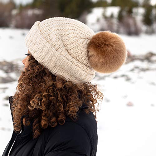 Melon Cuffed Pom Beanie (White Speckled 
