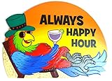 Hand Carved Wooden Orange PARROT IN CHAIR ALWAYS HAPPY HOUR Cocktails Drinking BEACH HAPPY HOUR Sign