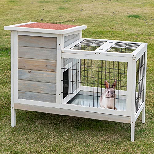 Scurrty Wooden Rabbit Hutch for Outdoor Indoor with 2 Story Bunny Cage