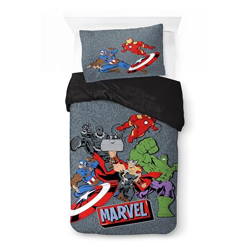 Jay Franco Kids Marvel Avengers Duvet Cover Set - Super Soft Bedding with Pillow Case, Cover Only, Comforter Not Included, Grey, 2 Pieces, Twin