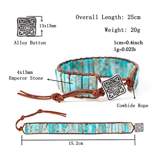 Chakra Bracelet for Women Men Girls with Leather Wrap Real Natural Stone Bracelet Healing Energy Beaded Bracelets Boho Handmade Friendship Bracelets Jewelry (Blue)