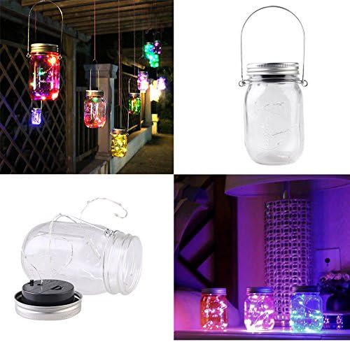 Solar Mason Jar Lights Lid Insert Glass with 5 Colorful Changing LEDs Rechargeble Battery Garden Decor Solar Lights for Home Courtyard Wedding Party Patio Restaurant