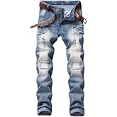 JE&NS Men's Ripped Jeans, Slim Fit Straight Leg, Denim Jeans Pants for Men